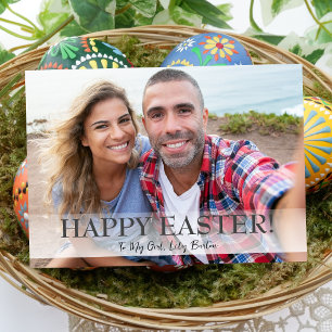 Cartão De Festividades Uma foto da família de Felzs pascoa Elegant Script
