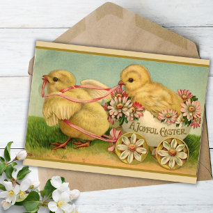 Cartão De Festividades Uma Páscoa Alegre Frangos Vintage Personalizado