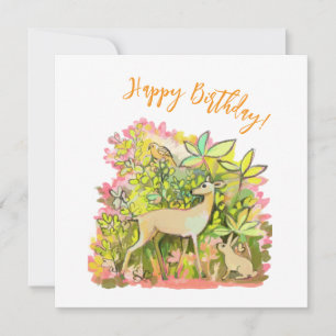 Cartão De Festividades Uma pintura de cervo, coelho e aves