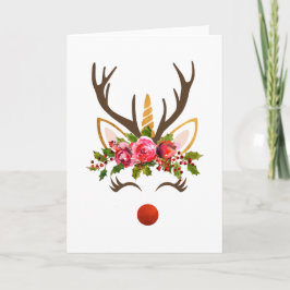 Cartão De Festividades Unicorn Antler / Flores de Natal