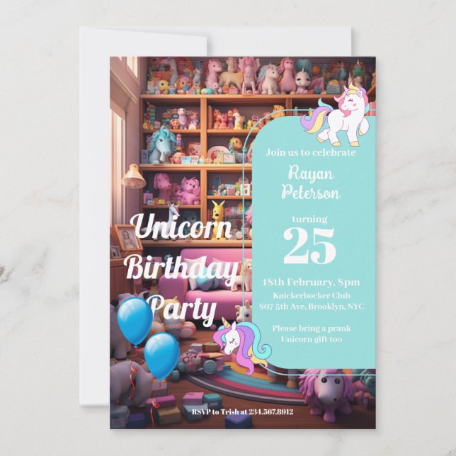 Cartão De Festividades Unicorn Brincadeira Birthday parte 2, Brincadeira  (Frente)