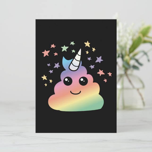 Cartão De Festividades Unicorn Rainbow Poop Emoji Kawaii (Em pé/Frente)