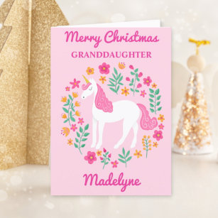 Cartão De Festividades Unicorn Rosa Feliz Namorada de Natal