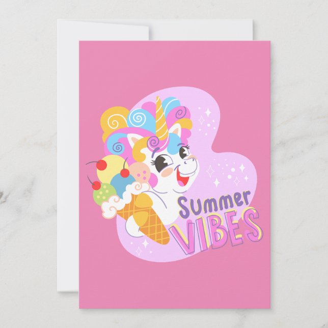 Cartão De Festividades unicórnio bonito com sorvete (Frente)