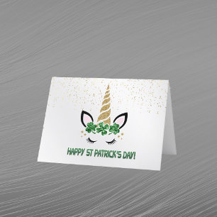 Cartão De Festividades Unicórnio Dourado Trevo Verde Dia de São Patrício