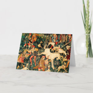 Cartão De Festividades Unicórnio Tapestries Clássico Medieval Defende Caç