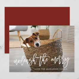 Cartão De Festividades Unleash the Merry Script Cute Dog Photo