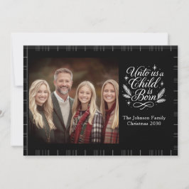 Cartão De Festividades Unto Us A Child Is Born Plaid Photo Christmas Card