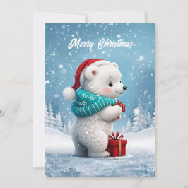 Cartão De Festividades Ursinho bonitinho com chapéu de Natal