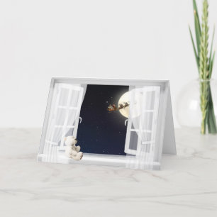 Cartão De Festividades Ursinho de Natal na janela