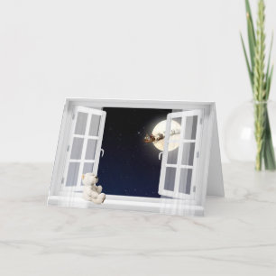 Cartão De Festividades Ursinho de Natal na janela