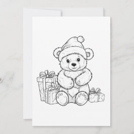 Cartão De Festividades Ursinho de Pelúcia Natalino Colorir Natal Crianças