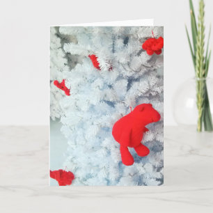 Cartão De Festividades Ursinho Vermelho na Árvore de Natal