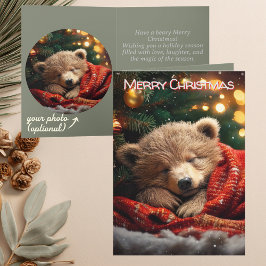 Cartão De Festividades Urso Adormecido Aconchegante | Natal com Foto Pers