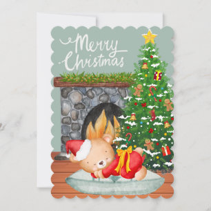 Cartão De Festividades Urso Adormecido Terno de Papai Noel Árvore de Nata