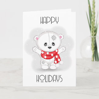 Cartão De Festividades Urso Branco Fofo de Cachecol de Natal