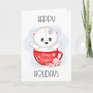Cartão De Festividades Urso Branco Fofo em Caneca de Natal