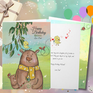 Cartão De Festividades Urso Caprichoso de Feliz Aniversário do Papai Cart