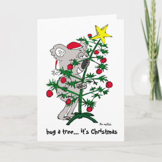 Cartão De Festividades Urso de Koala que abraça uma árvore de Natal