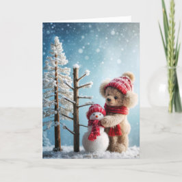 Cartão De Festividades Urso de Natal com Neve