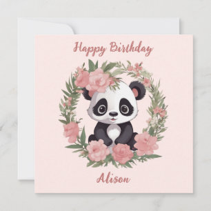 Cartão De Festividades Urso de Panda Adorável com Flores