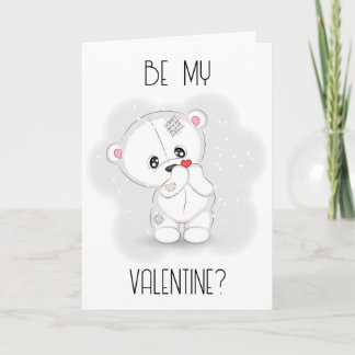 Cartão De Festividades Urso de Pelúcia Branco com Coração do Dia dos Namo