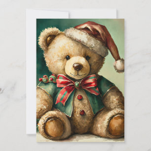 Cartão De Festividades Urso de pelúcia de Natal vintage
