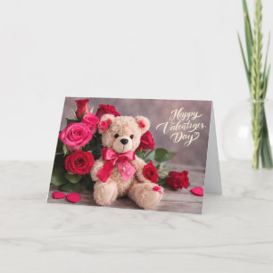 Cartão De Festividades Urso de pelúcia do Dia dos Namorados com Rosas 