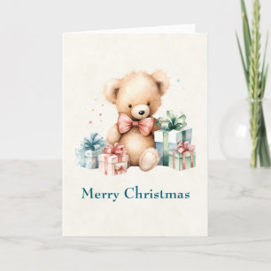 Cartão De Festividades Urso de Teddy Bonito com Presentes de Natal