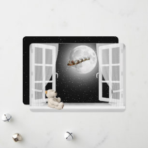 Cartão De Festividades Urso de Teddy de Natal na Janela