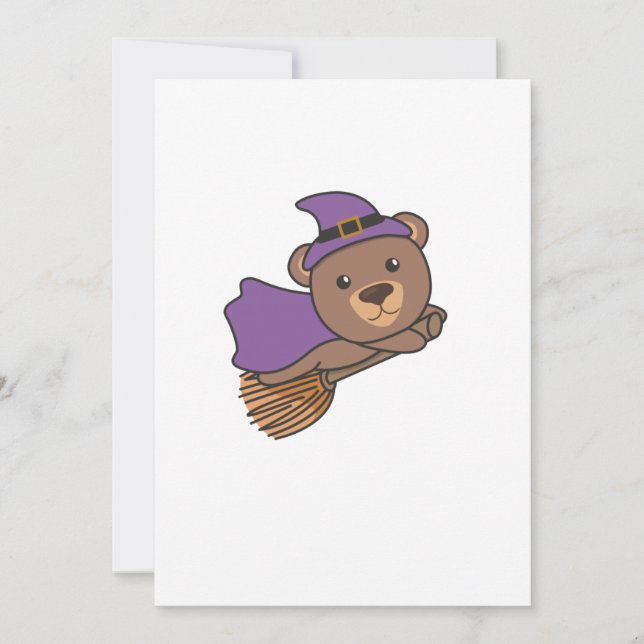Cartão De Festividades Urso Fantasia de Bruxa para Crianças no Halloween (Frente)
