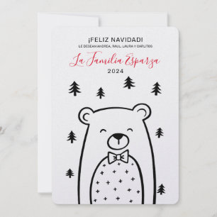 Cartão De Festividades Urso Feliz Navidad na Floresta