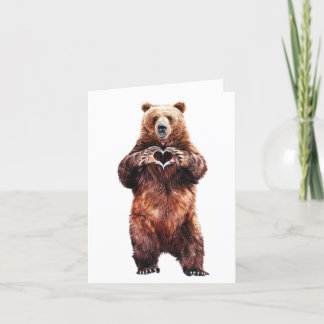 Cartão De Festividades Urso Grizzly ama coração com garras