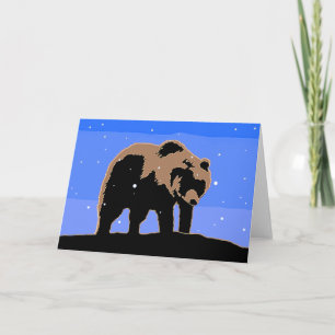 Cartão De Festividades Urso Grizzly no inverno - Arte original sobre a vi