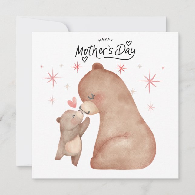 Cartão De Festividades Urso Mãe e Filhote Feliz Dia das Mães (Frente)