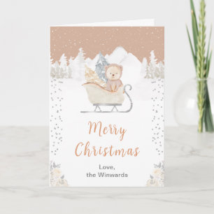 Cartão De Festividades Urso Marrom do Trineo de Natal