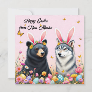 Cartão De Festividades Urso negro e lobo-cinza com orelhas de coelho