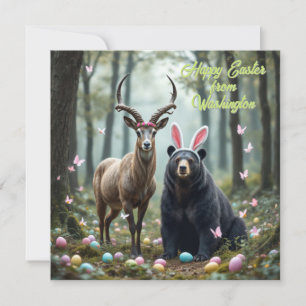 Cartão De Festividades Urso negro ibex e americano com orelhas de coelho