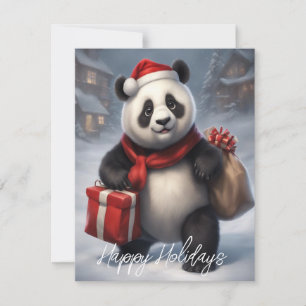 Cartão De Festividades Urso Panda de Papai Noel
