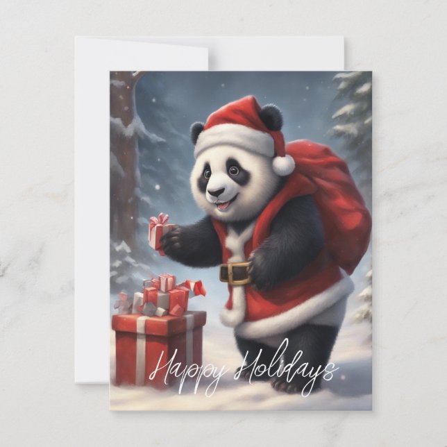 Cartão De Festividades Urso Panda de Terno de Papai Noel (Frente)