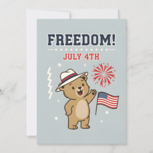 Cartão De Festividades Urso Patriótico Liberdade 4 de Julho Independência