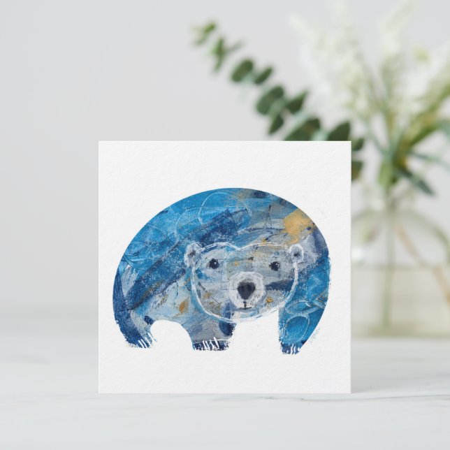 Cartão De Festividades Urso Polar Azul (Em pé/Frente)