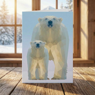 Cartão De Festividades Urso Polar Baixo e Bonito com bebê