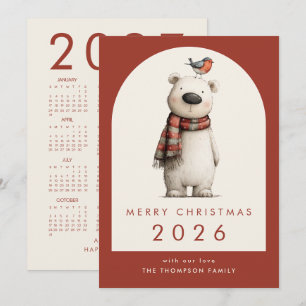 Cartão De Festividades Urso Polar Calendário 2027 Feliz Natal