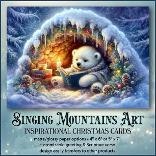 Cartão De Festividades Urso Polar Cinto Lendo Bíblia KJV Verso Natal