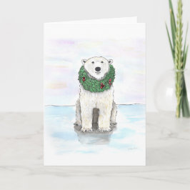 Cartão De Festividades Urso polar com grinalda do feriado