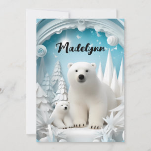 Cartão De Festividades Urso Polar com Oceano Ártico Cub Branco