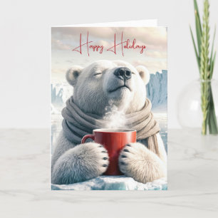 Cartão De Festividades Urso Polar De Natal Com Mug De Café Vermelho