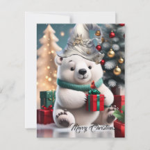 Urso polar de natal fofo e fofo com presente.