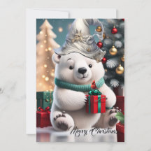 Urso polar de natal fofo e fofo com presente.